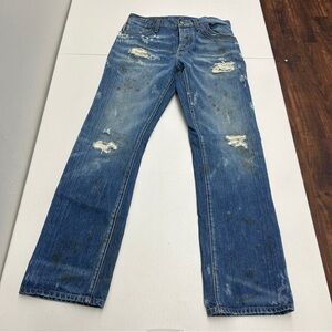 Classic Blue Straight-Leg Jeans with Distressed Details